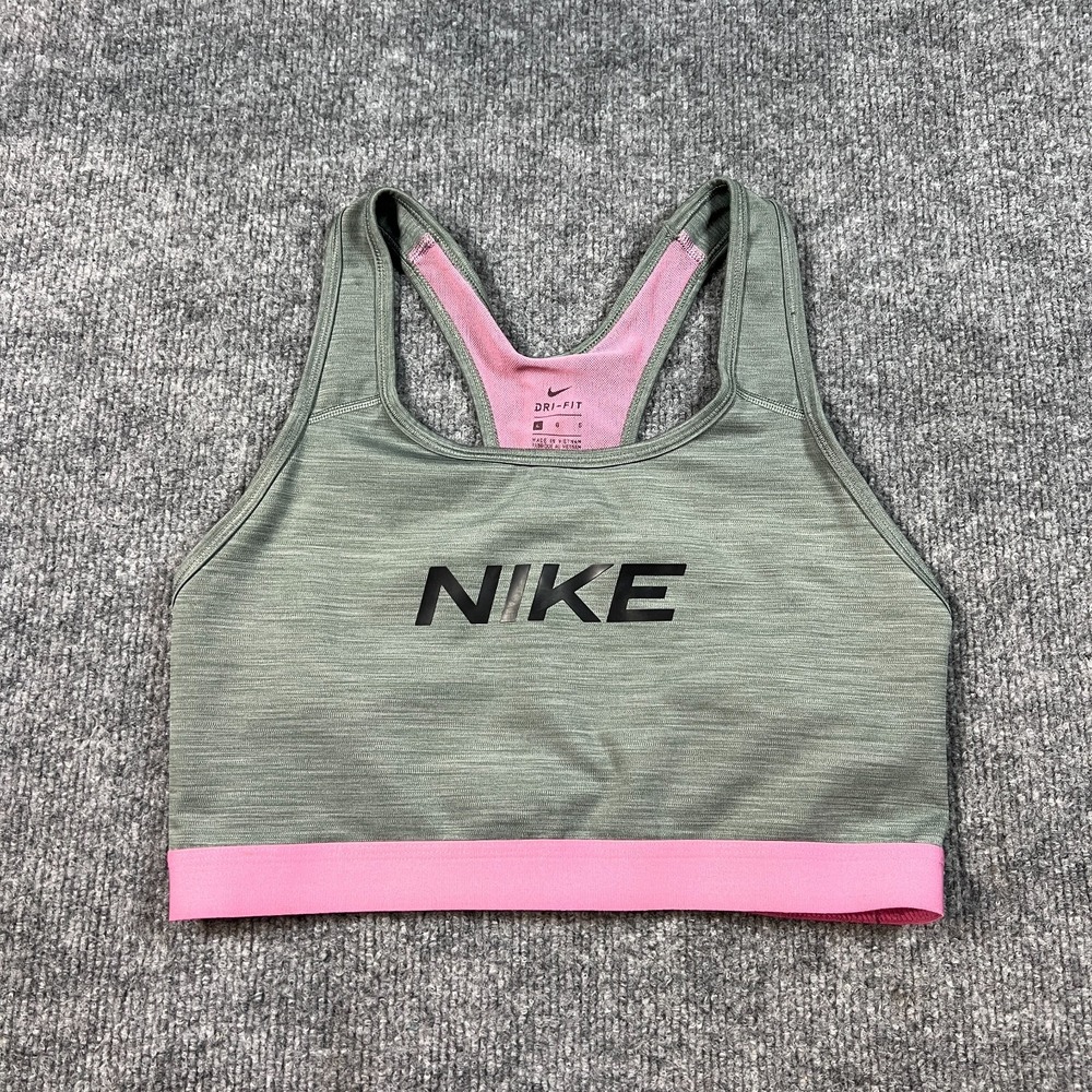 Nike Dri Fit Sports Bra Womens Large Heathered Gray Racerback Mesh Lined Workout